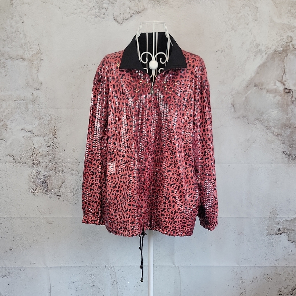 John Farah Jackets Galore Vintage Leopard Print Jacket - Pink and Black Size L